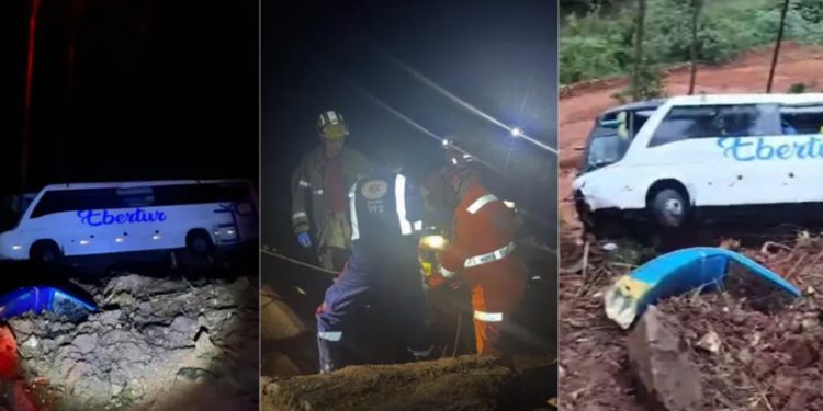 Ônibus cai em ribanceira de 30 metros na BR-262 em Manhuaçu e deixa mais de 40 feridos