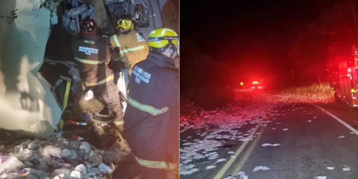 Motorista morre em acidente entre ônibus com universitários e carreta em Galiléia