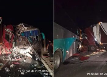 Acidente entre carreta e ônibus deixa 41 feridos e interdita BR-381, em Valadares